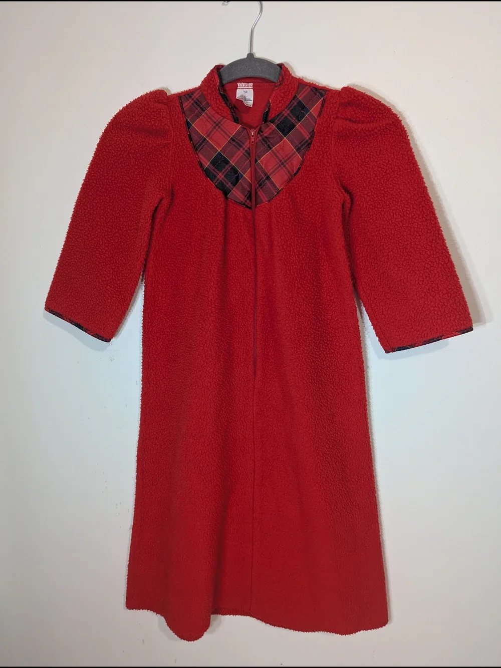 Vintage Kid Duds Girls Red Fleece Plaid Collar Full Length Nightgown Sz 6